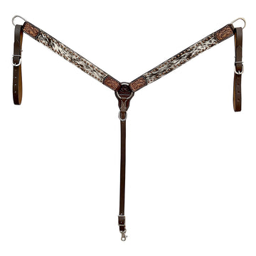 Bar H Equine Western Hair On Leather Headstall & Breast Collar Floral Brown